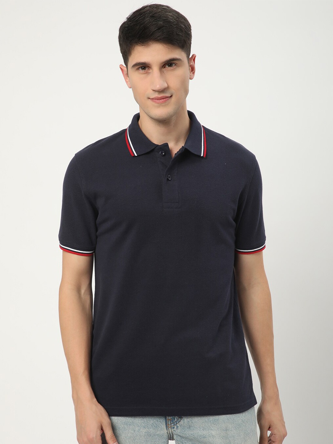 

R&B Polo Collar Cotton T-shirt, Blue