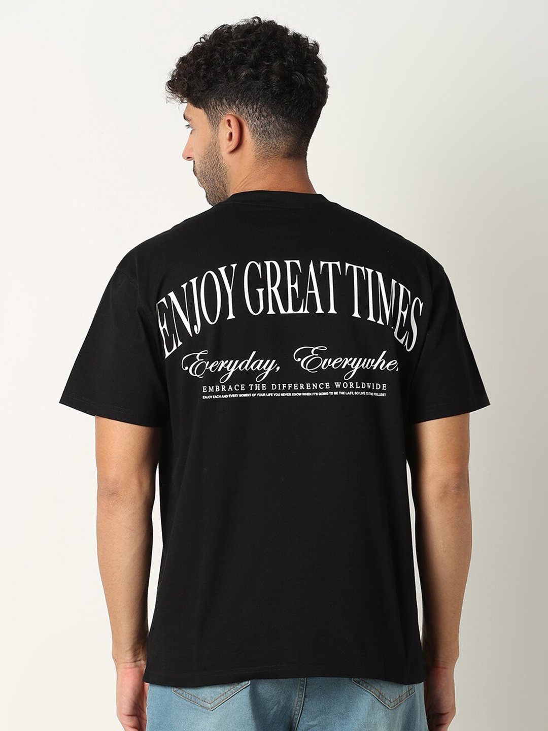 

R&B Typography Printed Round Neck Cotton T-shirt, Black