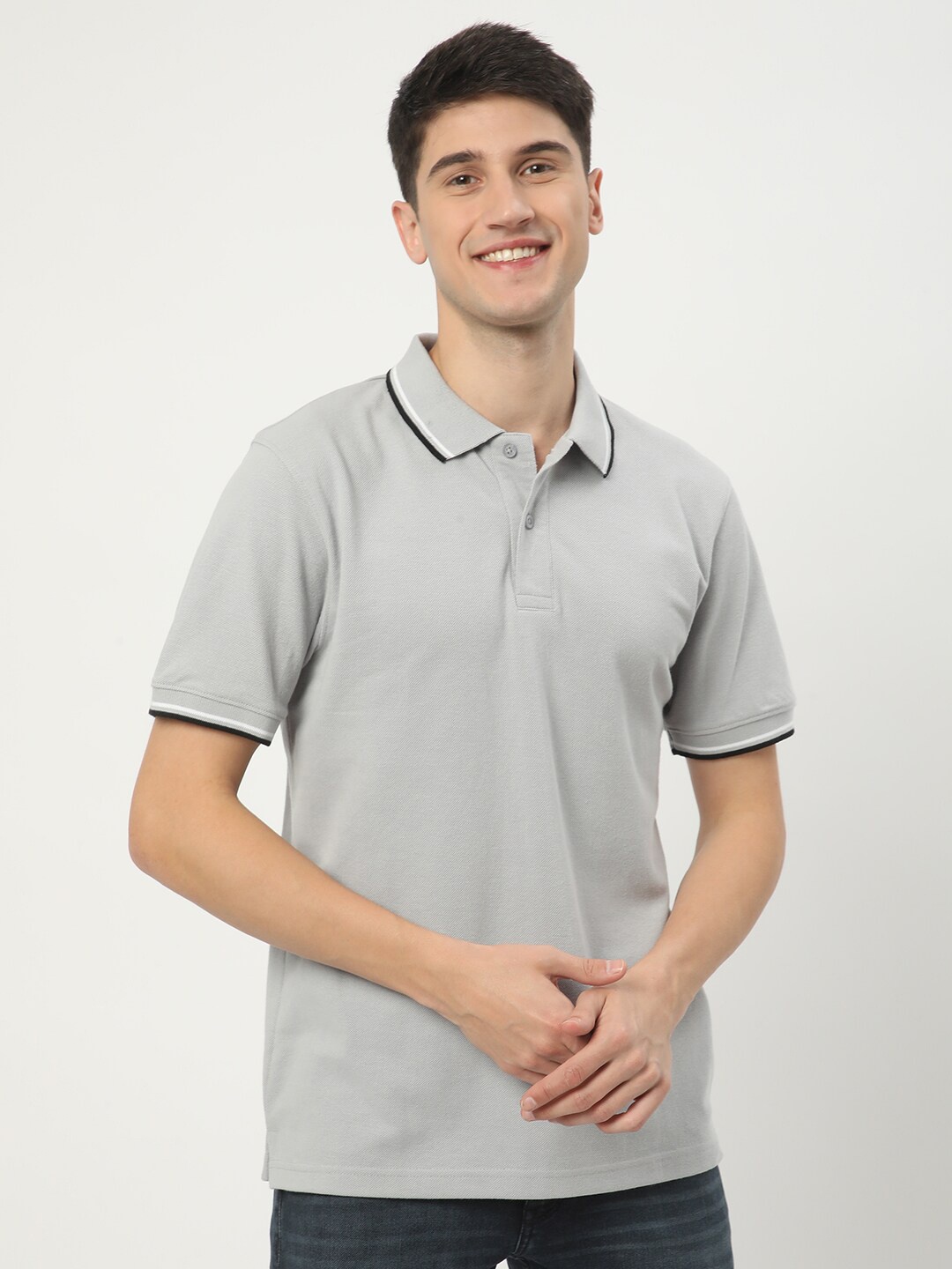 

R&B Polo Collar Cotton T-shirt, Grey