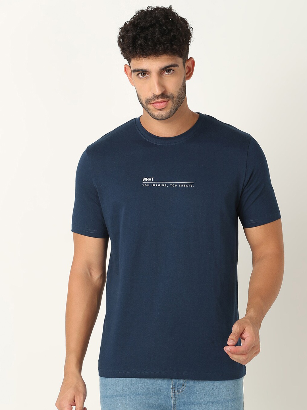 

R&B Regular Fit Short Sleeves Round Neck Cotton T-shirt, Blue