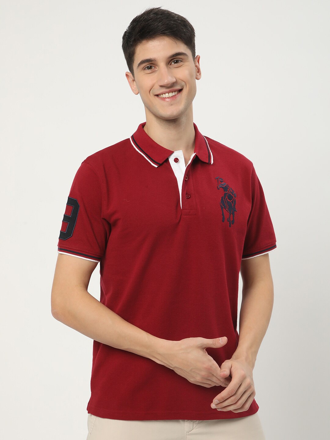 

R&B Printed Polo Collar T-shirt, Red