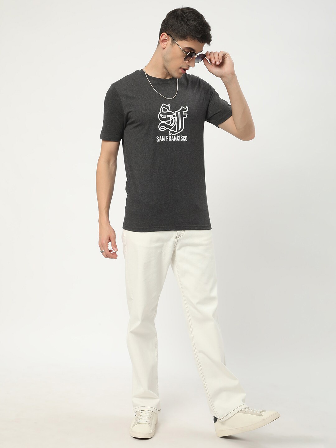 

R&B Typography Printed Round Neck T-shirt, Grey