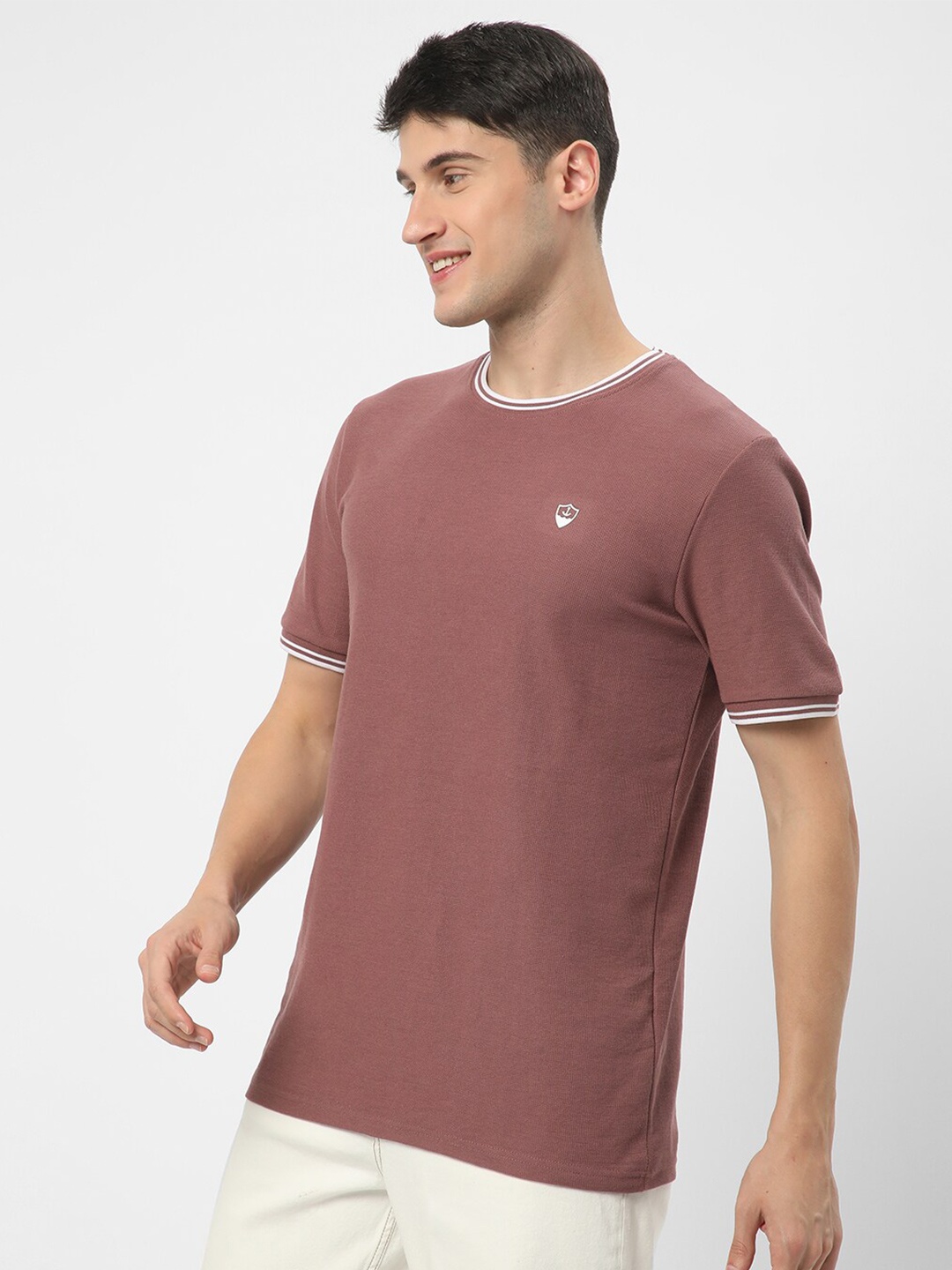 

R&B Round Neck Short Sleeves Cotton Regular T-shirt, Pink