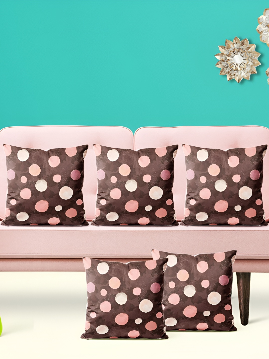 

ArtzFolio Brown & Pink 5 Pieces Geometric Square Cushion Covers