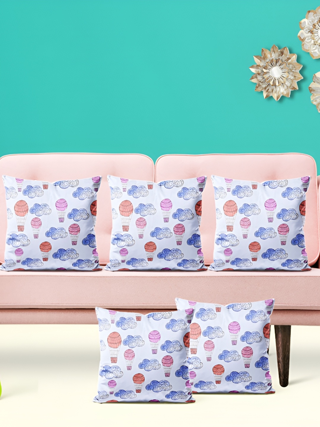 

ArtzFolio Blue and Orange 5 Pieces Printed Velvet Square Cushion Covers