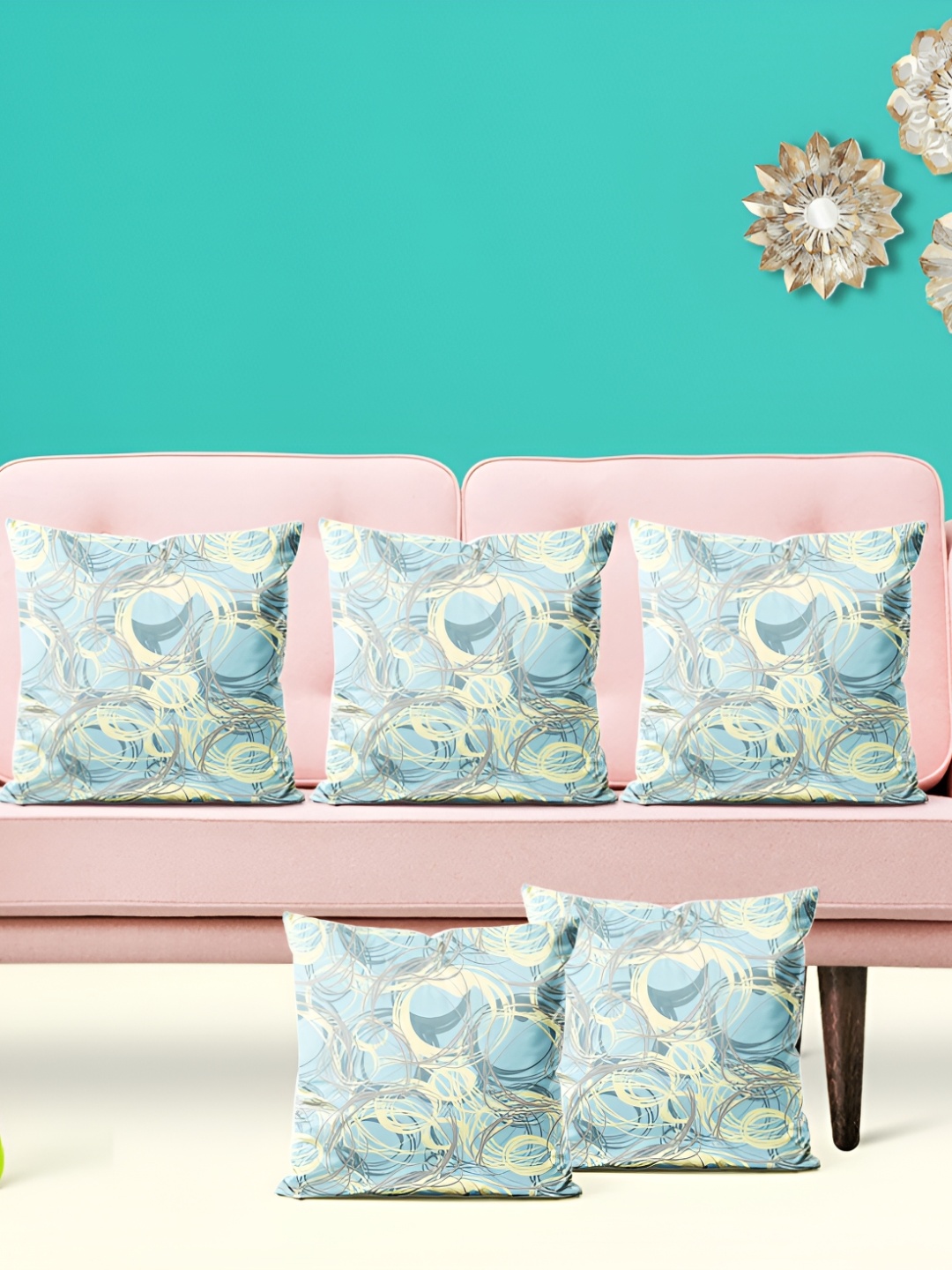 

ArtzFolio Blue & White 5 Pieces Ethnic Motifs Printed Square Cushion Covers