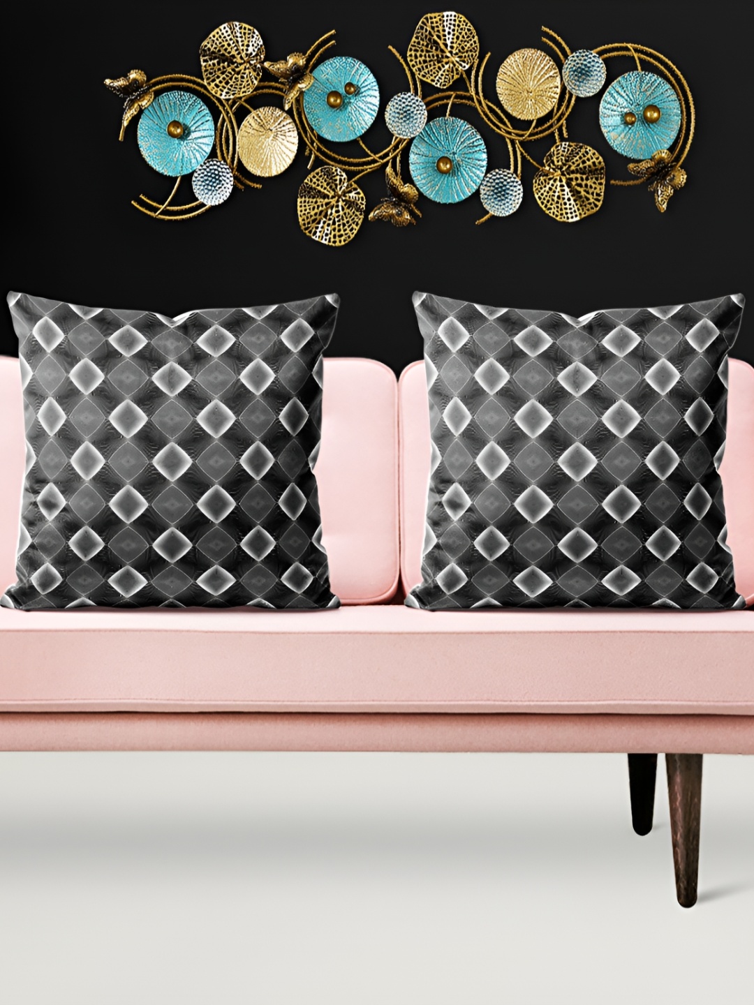 

ArtzFolio Black 5 Pieces Geometric Printed Square Cushion Covers