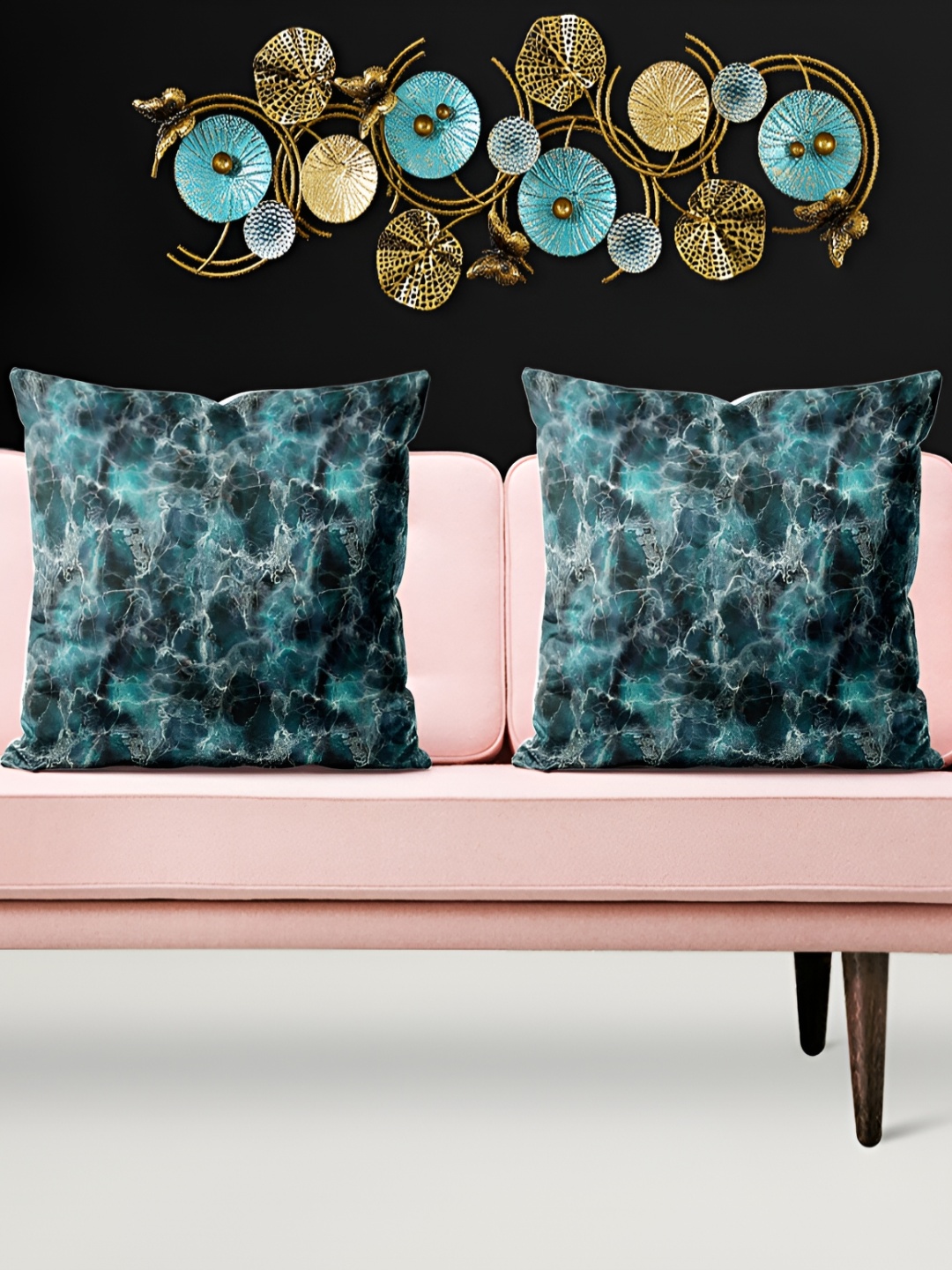 

ArtzFolio Teal & White 5 Pieces Printed Velvet Square Cushion Covers