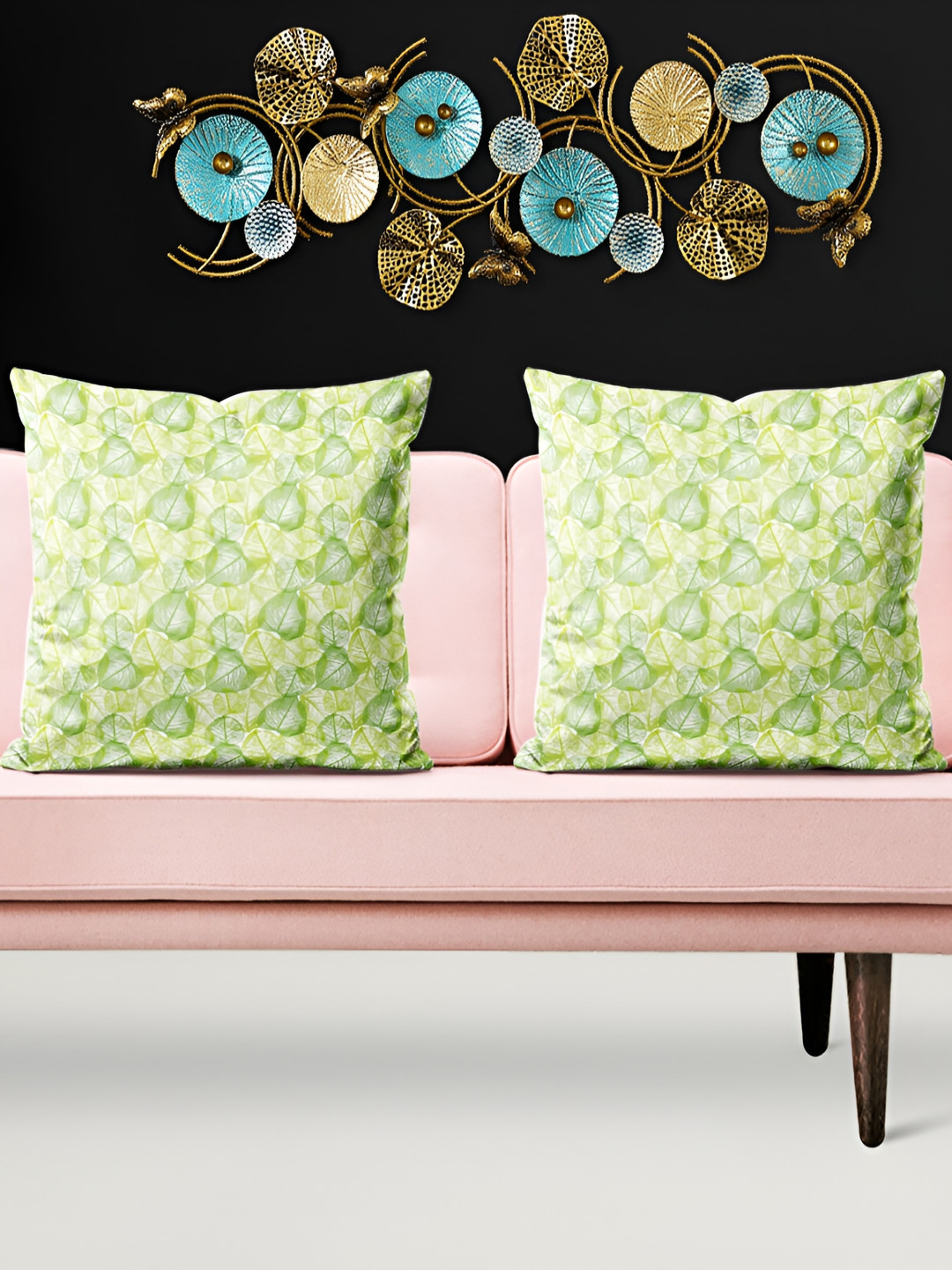 

ArtzFolio Green & Yellow 5 Pieces Floral Printed Velvet Square Cushion Covers