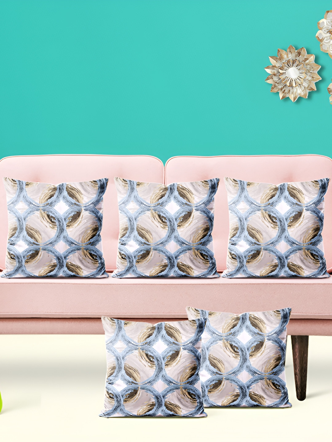 

ArtzFolio Brown & Grey Printed 5 Pieces Velvet Square Cushion Covers