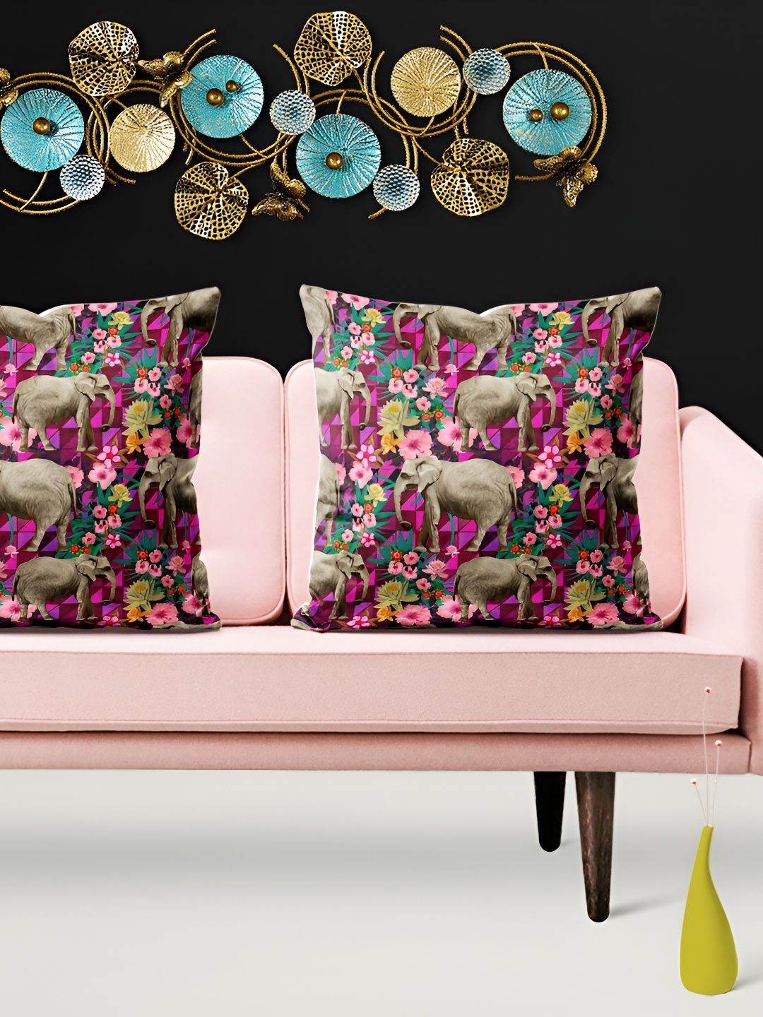 

ArtzFolio Pink 5 Pieces Floral Velvet Square Cushion Covers