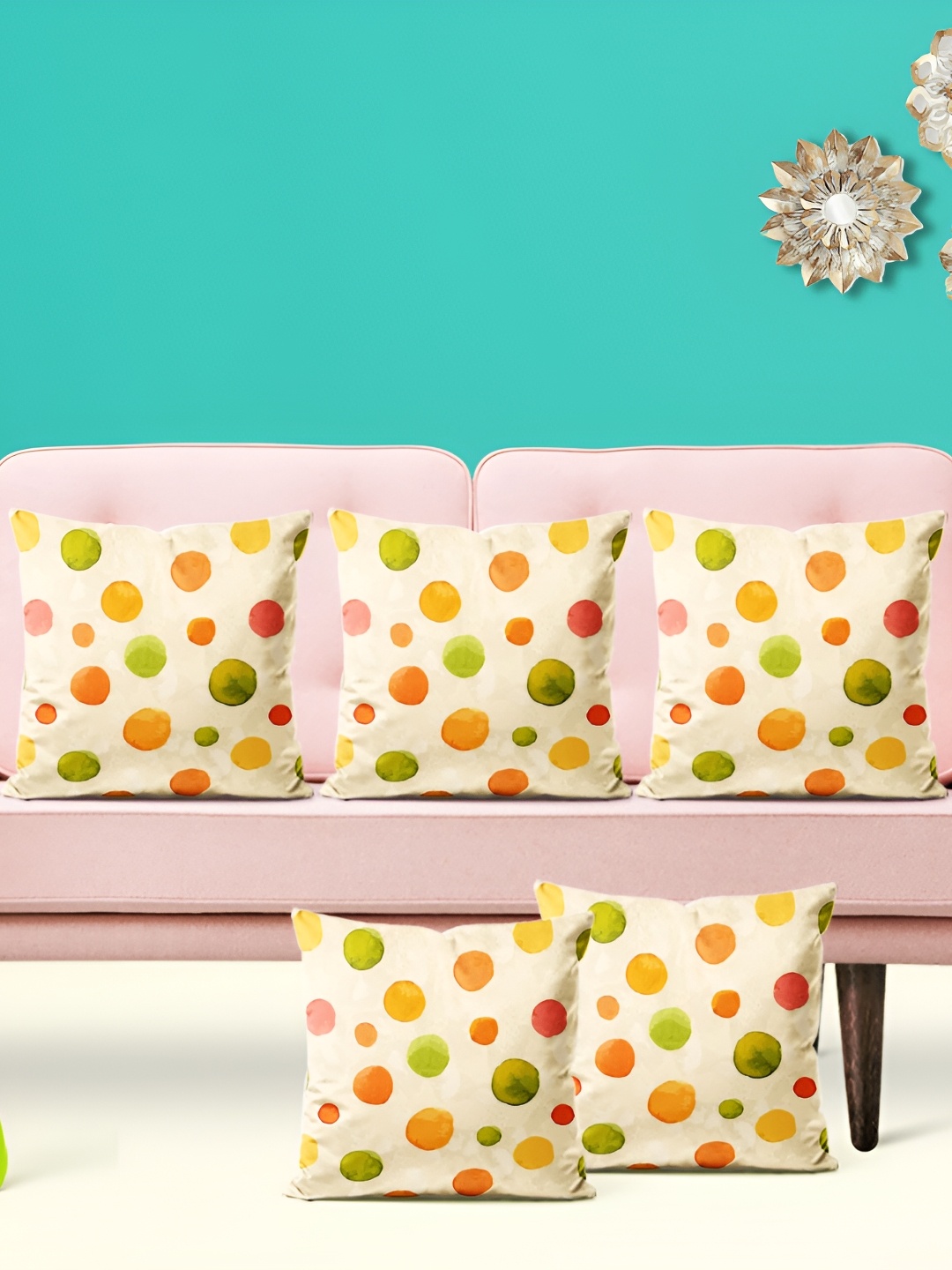 

ArtzFolio White & Green 5 Pieces Velvet Square Cushion Covers
