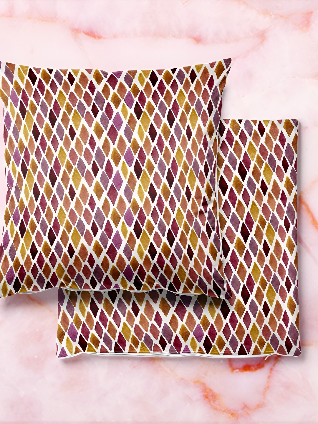 

ArtzFolio Yellow & Purple 5 Pieces Geometric Printed Square Cushion Covers