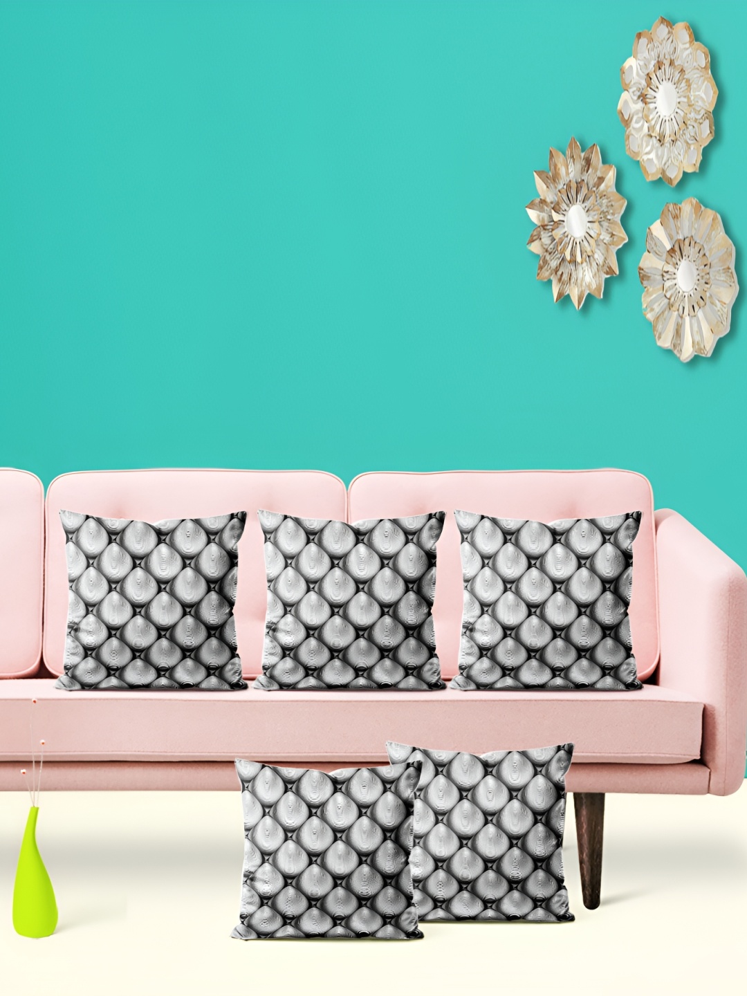 

ArtzFolio Grey & Black 5 Pieces Printed Square Cushion Covers