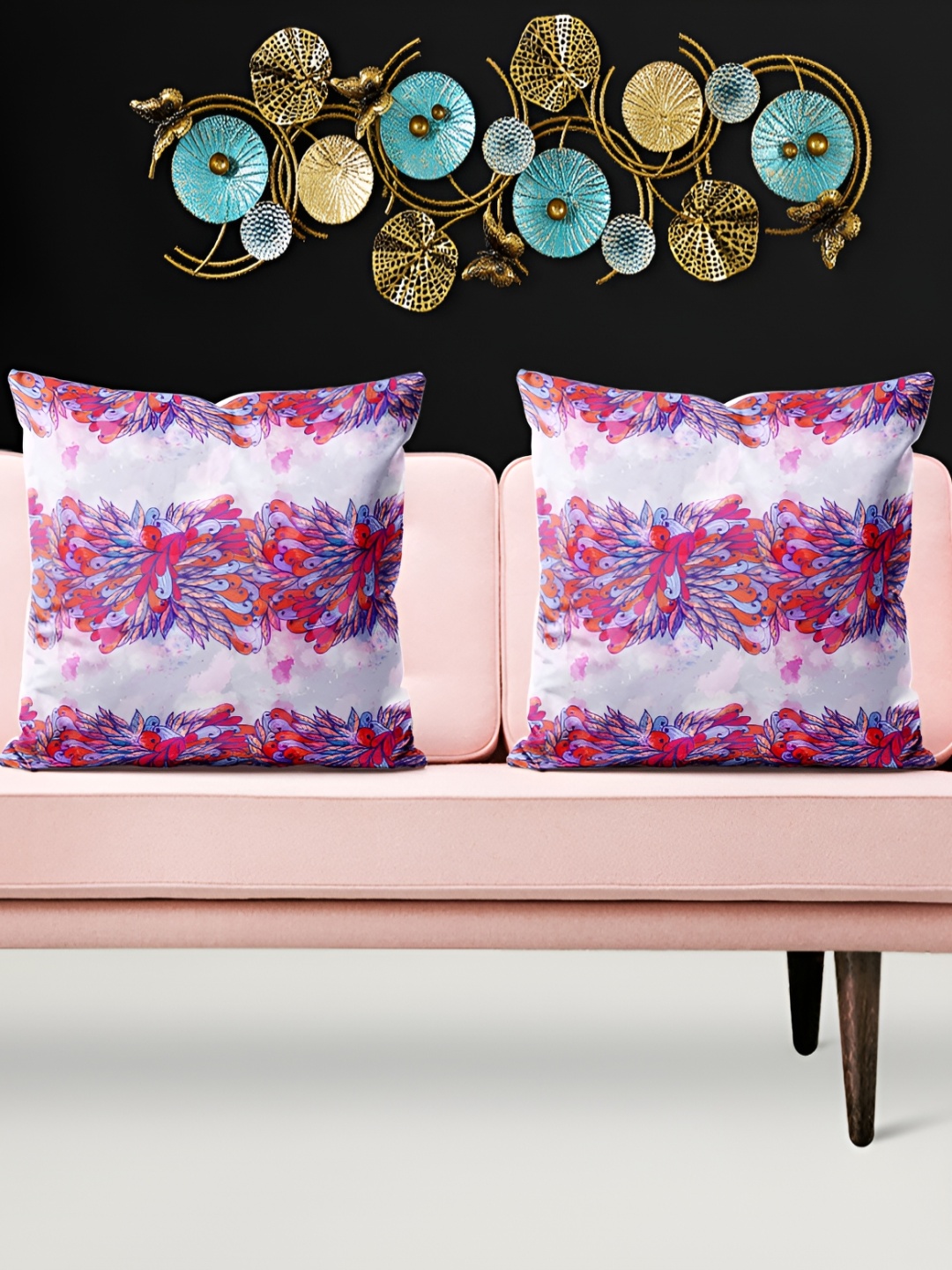 

ArtzFolio Red & White 5 Pieces Printed Velvet Square Cushion Covers