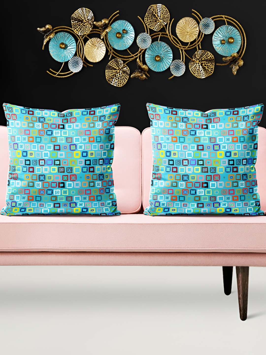 

ArtzFolio White & Yellow 5Pcs Geometric Square Cushion Covers