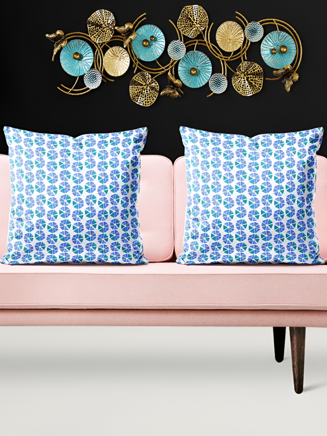 

ArtzFolio Blue & White 5 Pieces Self Design Velvet Square Cushion Covers