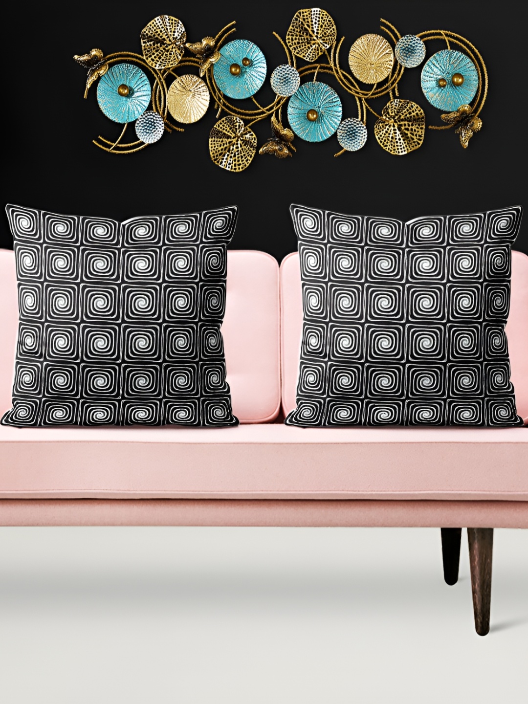 

ArtzFolio Black 5 Pieces Geometric Square Cushion Covers