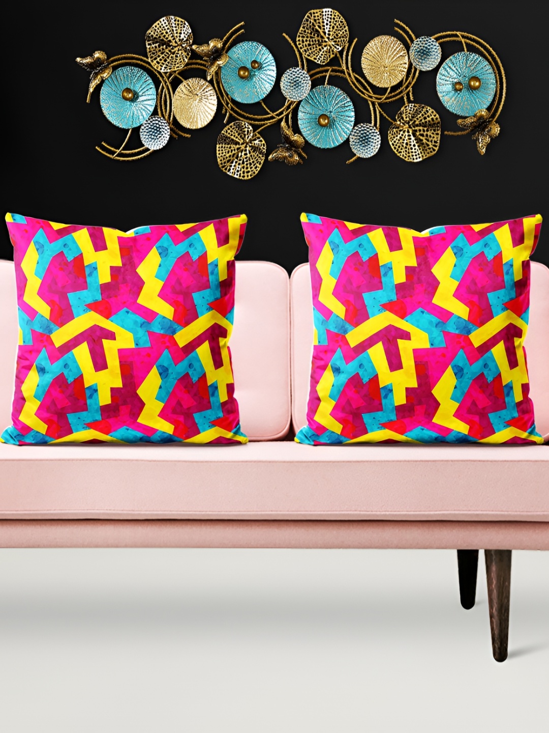 

ArtzFolio Yellow & Pink 5 Pieces Abstract Velvet Square Cushion Covers