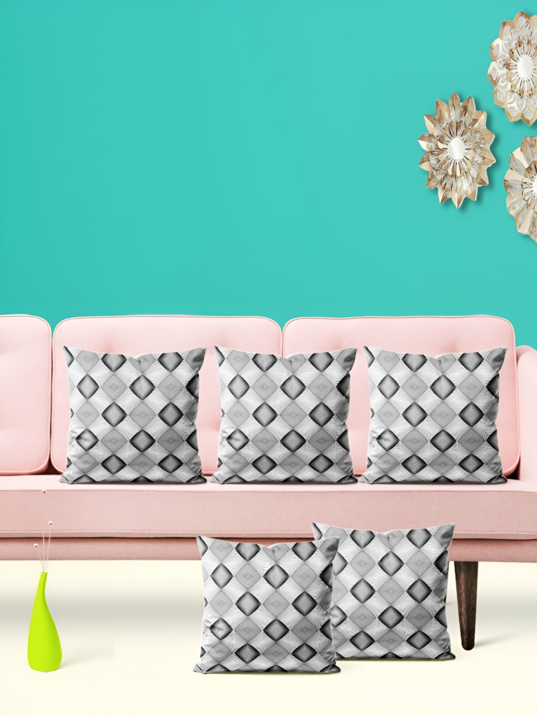 

ArtzFolio Black & Grey 5Pcs Geometric Square Cushion Covers