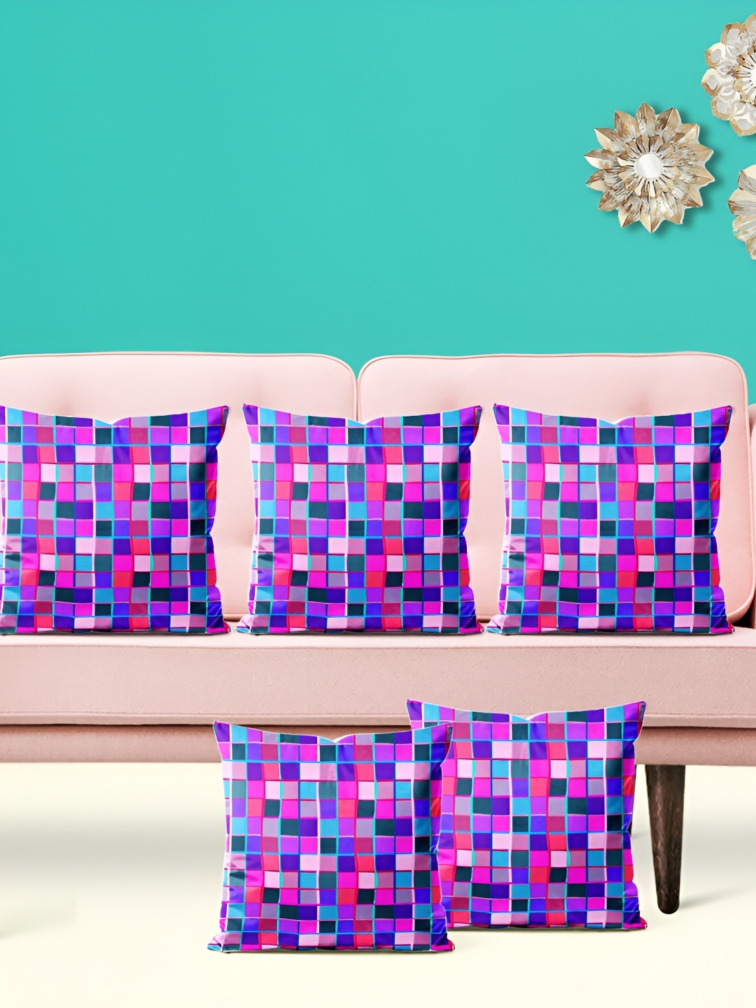

ArtzFolio Blue 5 Pieces Abstract Square Cushion Covers