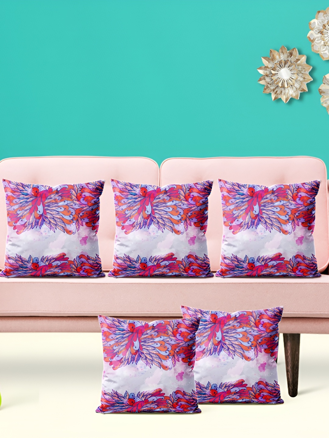 

ArtzFolio Pink & Orange 5 Pieces Printed Square Cushion Covers