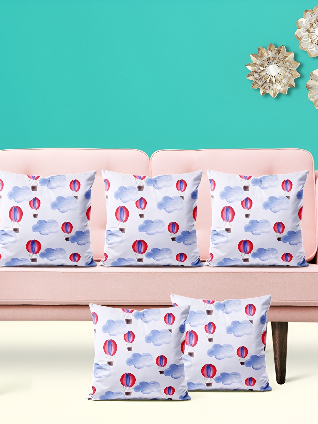 

ArtzFolio White & Blue 5 Pieces Printed Velvet Square Cushion Covers