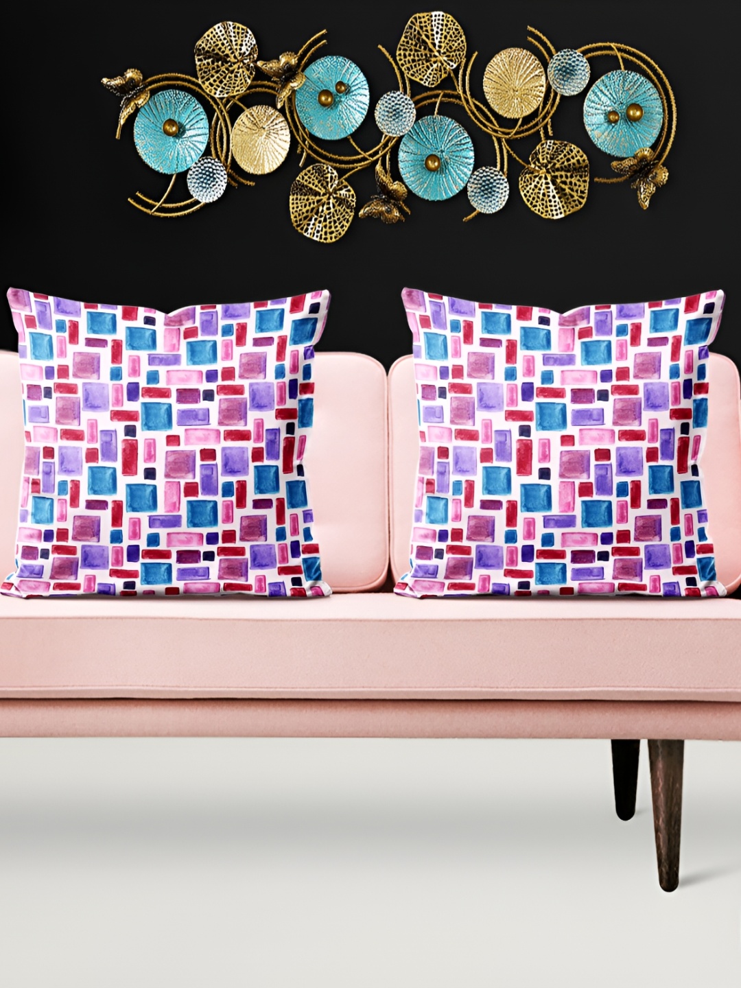 

ArtzFolio Blue & Pink 5 Pieces Velvet Square Cushion Covers