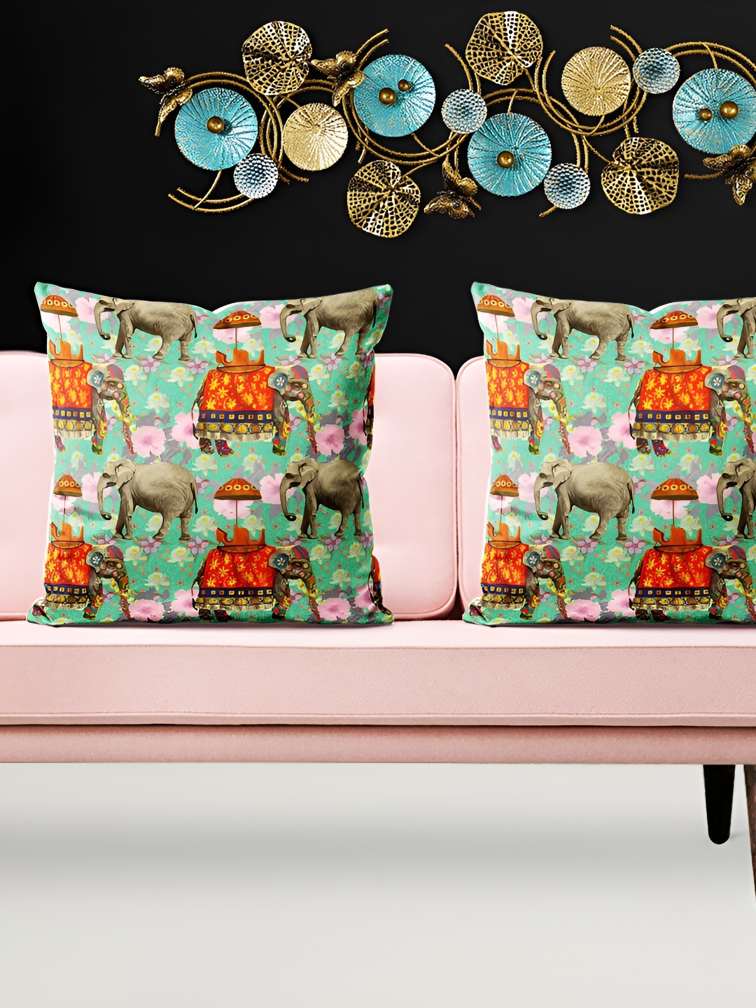

ArtzFolio Green 5 Pieces Animal Printed Velvet Square Cushion Covers