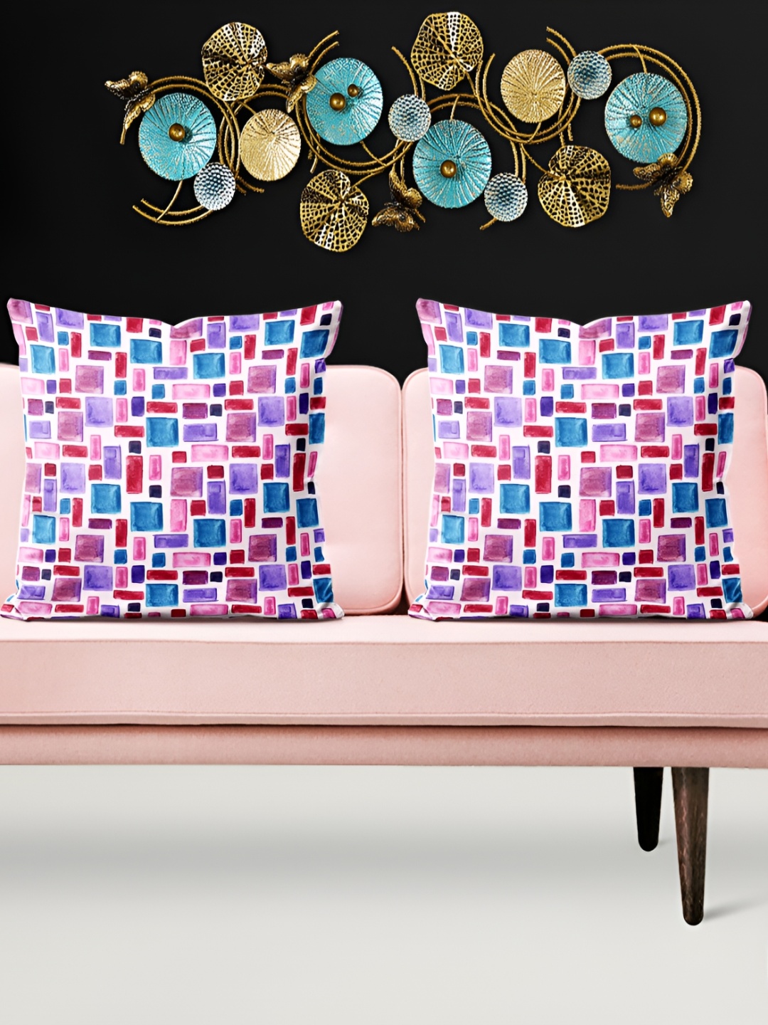 

ArtzFolio White & Purple 5 Pcs Geometric Printed Square Cushion Covers