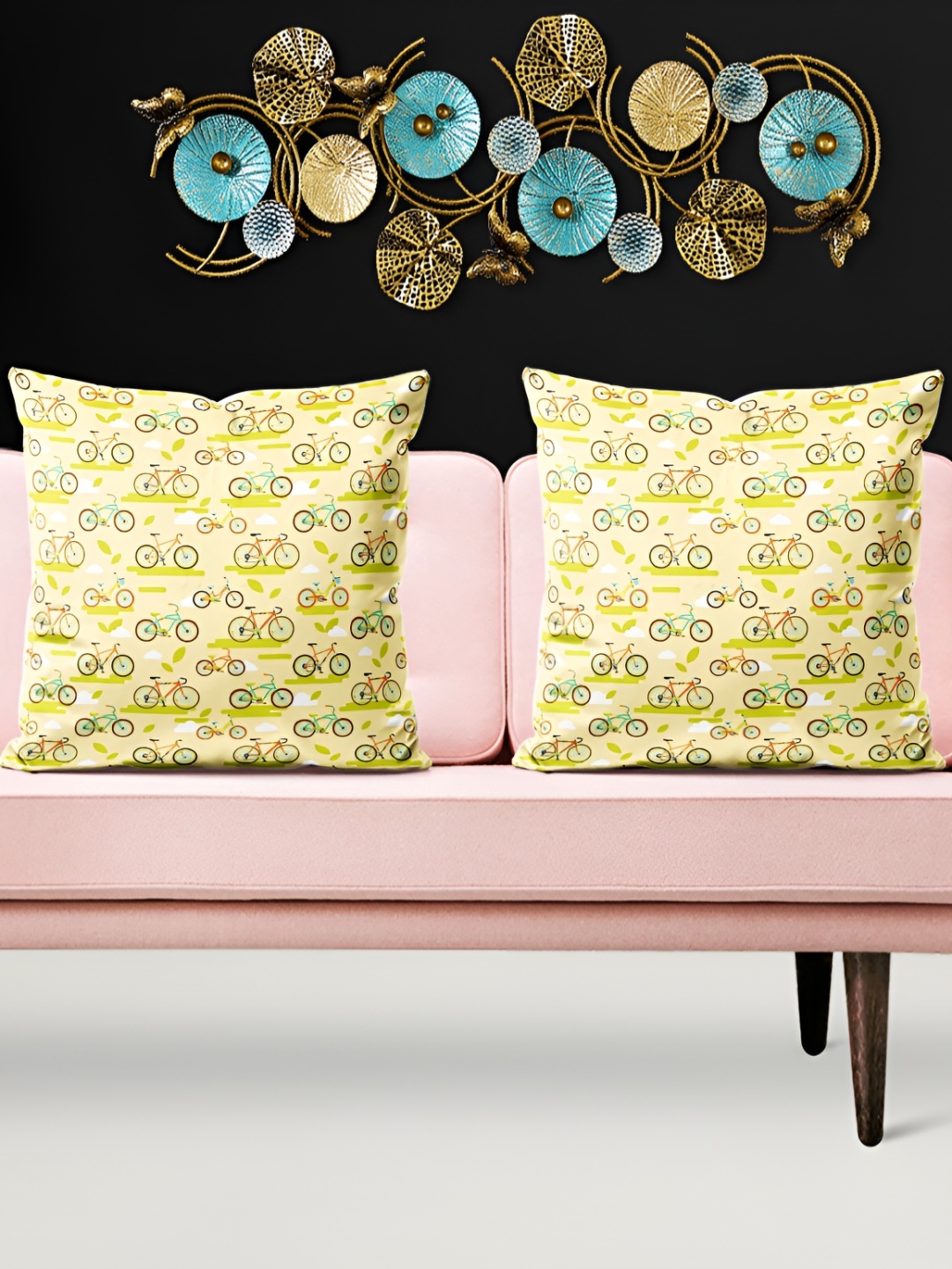 

ArtzFolio Beige & Green 5 Pieces Printed Square Cushion Covers