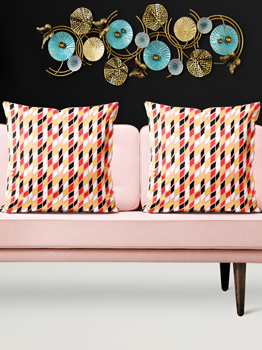 

ArtzFolio Cream & Black 5 Pieces Geometric Printed Square Cushion Covers
