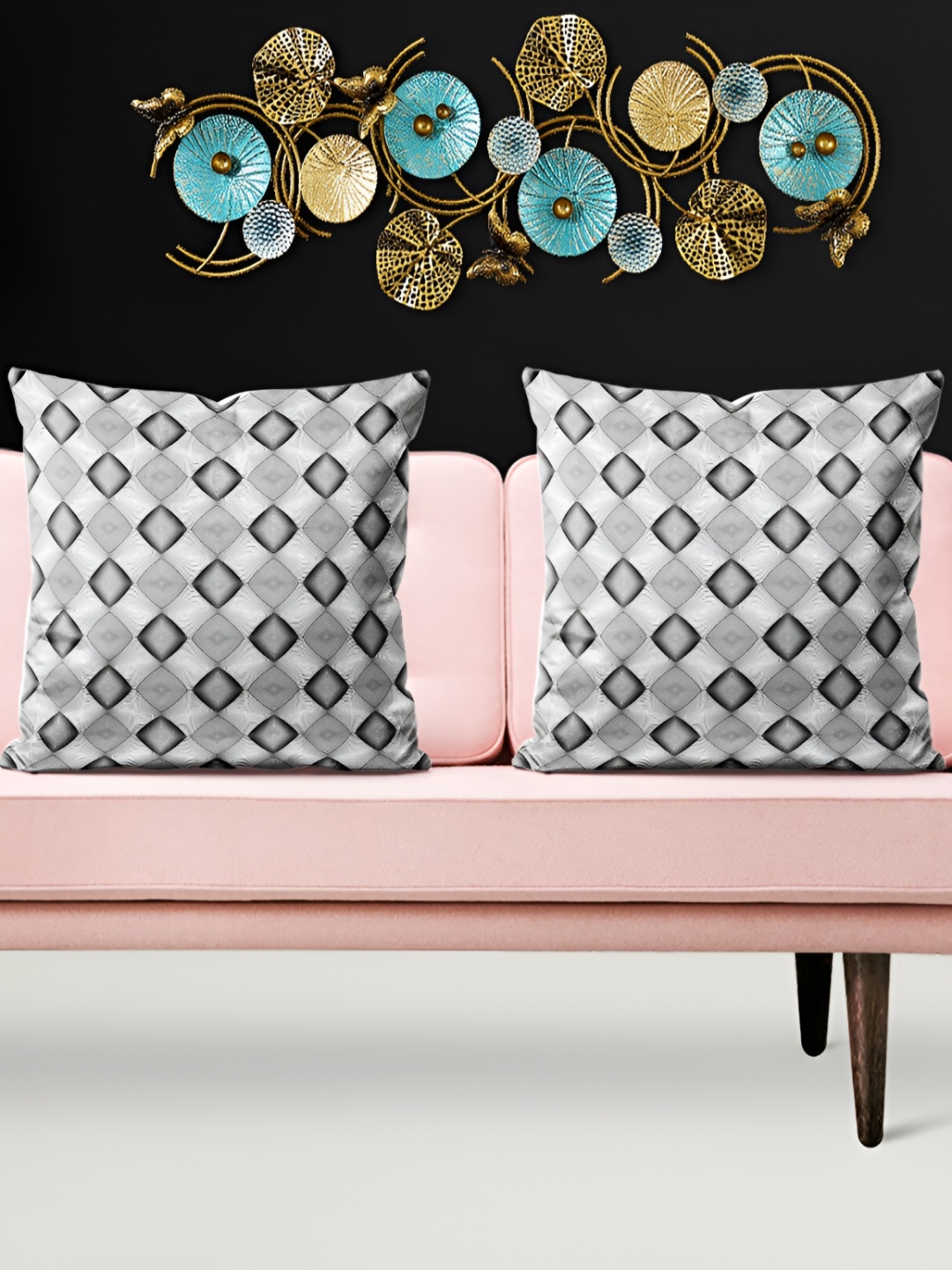 

ArtzFolio Grey 5 Pieces Geometric Velvet Square Cushion Covers
