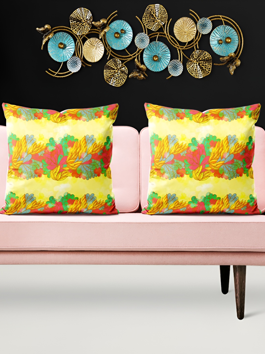 

ArtzFolio Yellow Green 5 Pieces Velvet Square Cushion Covers