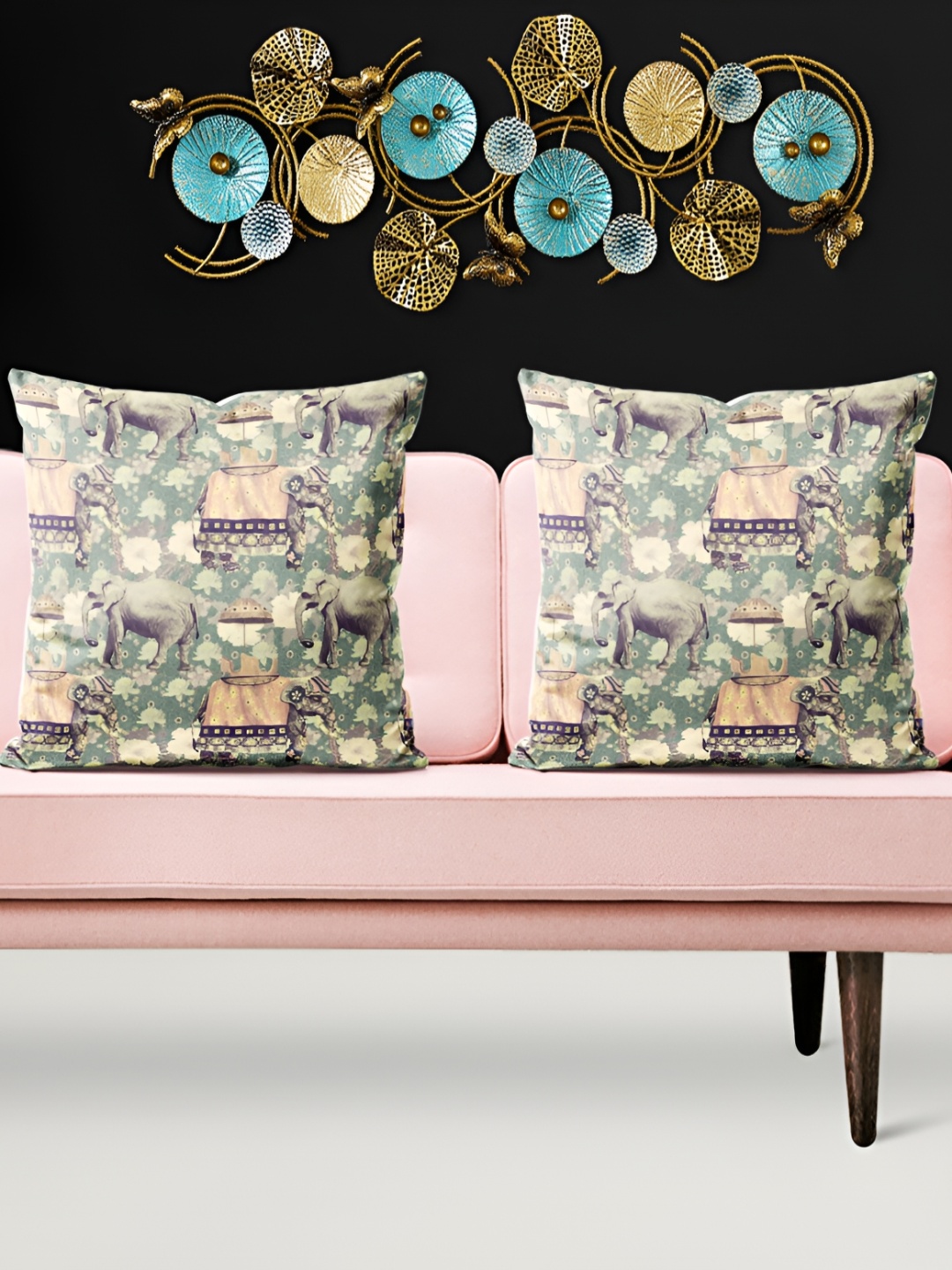 

ArtzFolio Green & Cream 5 Pieces Printed Velvet Square Cushion Covers