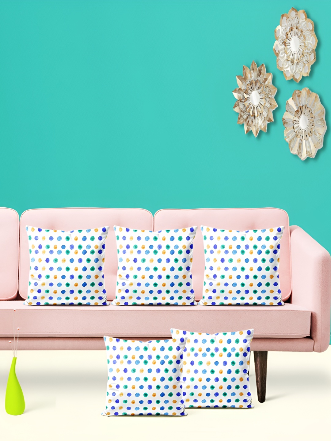 

ArtzFolio White & Blue 5 Pieces Geometric Printed Square Cushion Covers