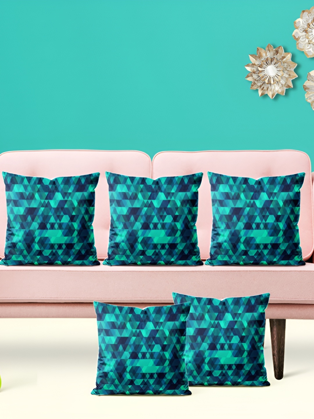 

ArtzFolio Blue & Green 5 Pcs Abstract Velvet Square Cushion Covers