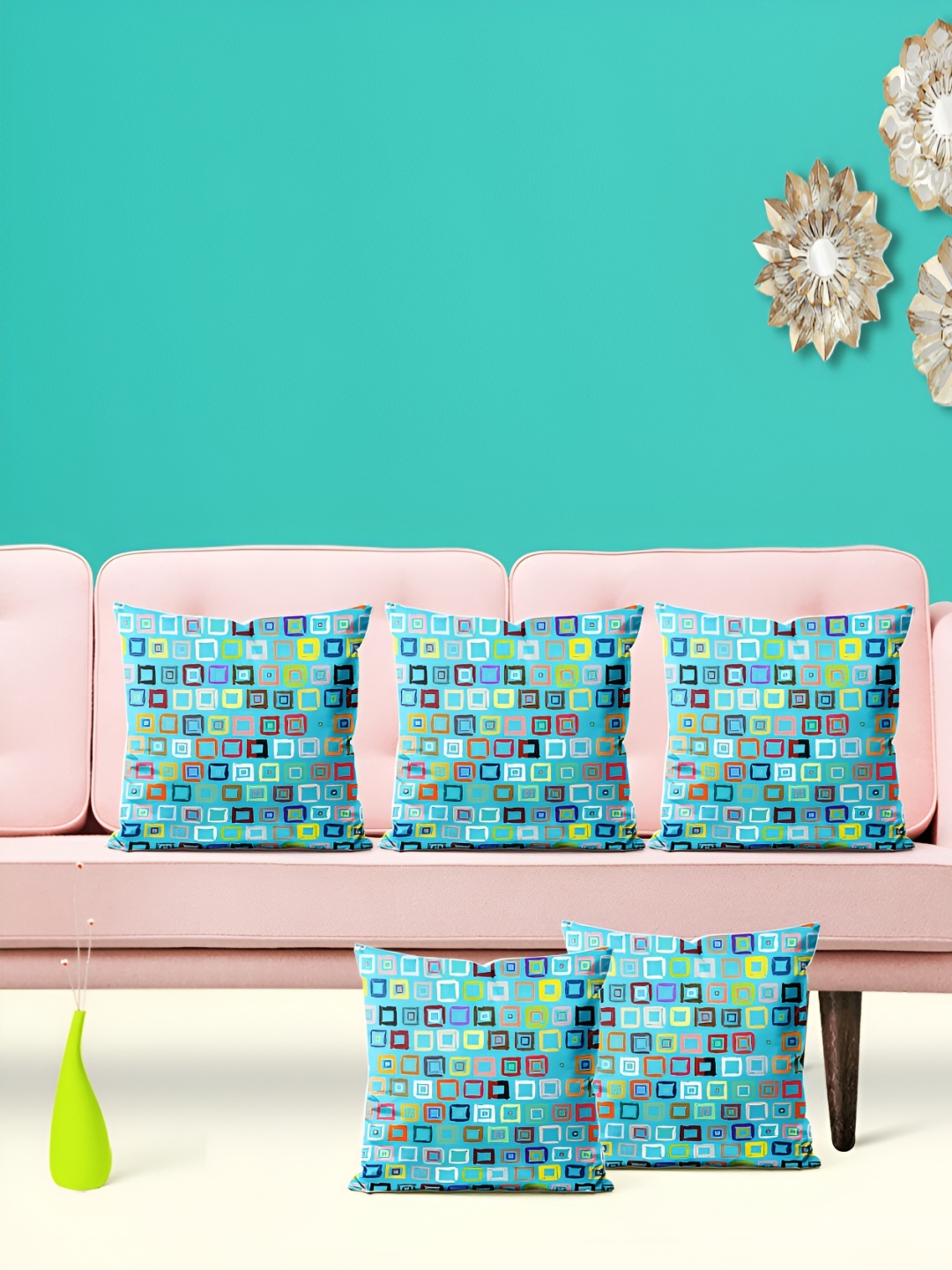 

ArtzFolio Blue 5 Pieces Velvet Square Cushion Covers