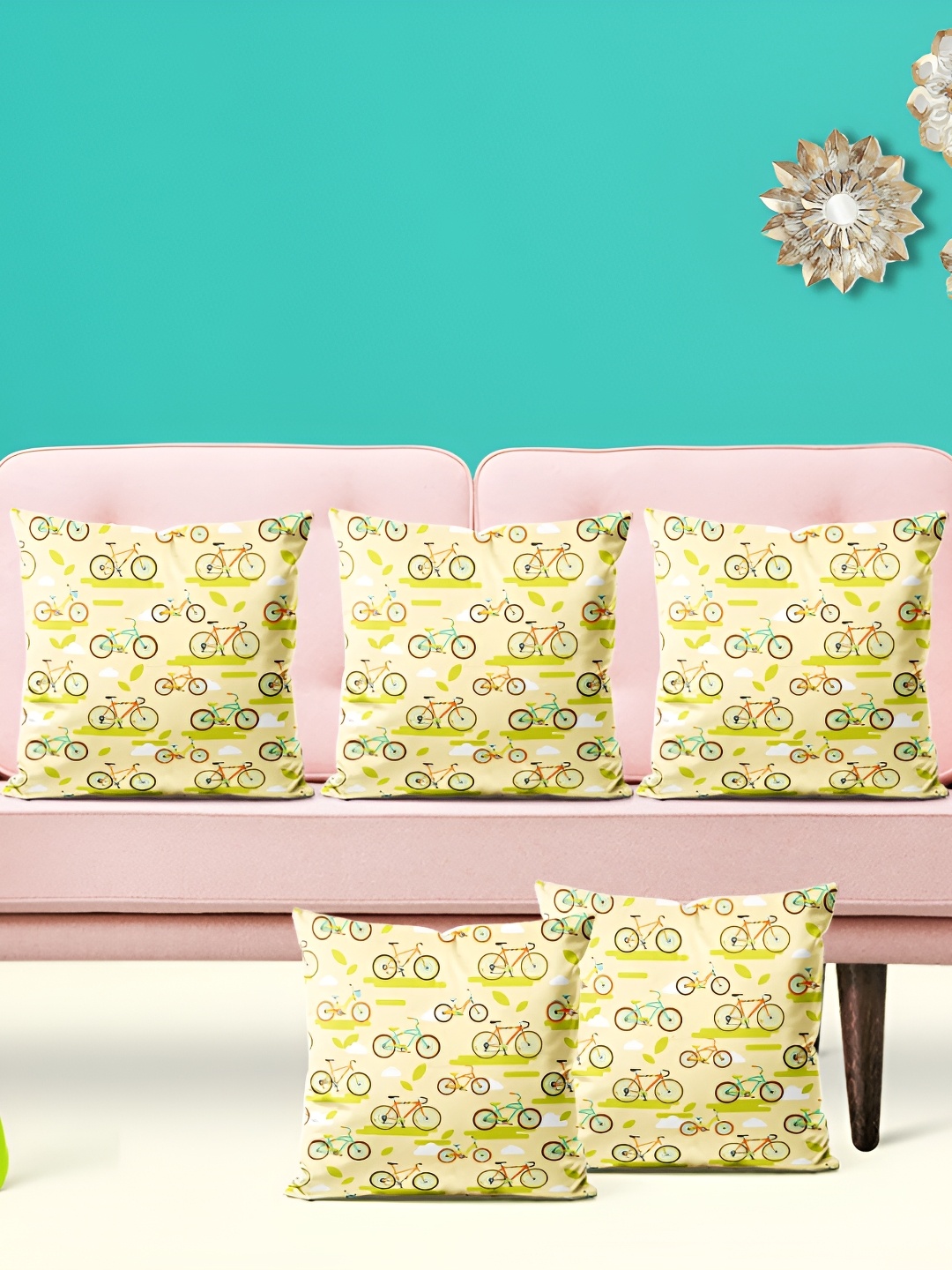 

ArtzFolio Yellow 5 Pieces Printed Square Cushion Covers