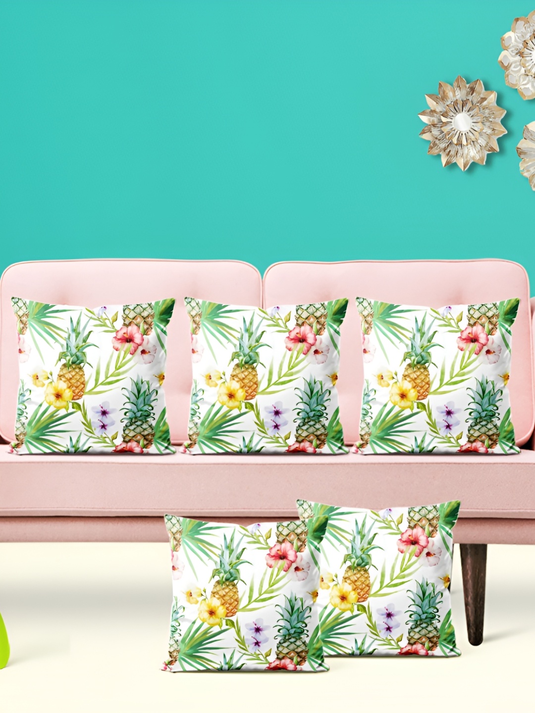 

ArtzFolio Green & Pink 5Pcs Abstract Square Cushion Covers