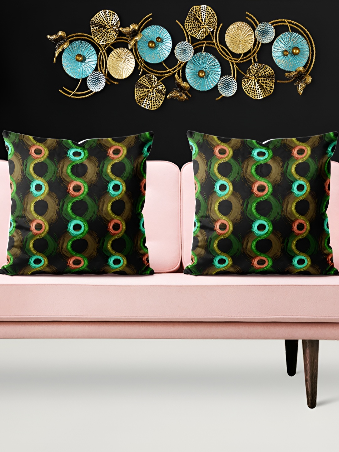 

ArtzFolio Black & Green 5 Pcs Geometric Square Cushion Covers