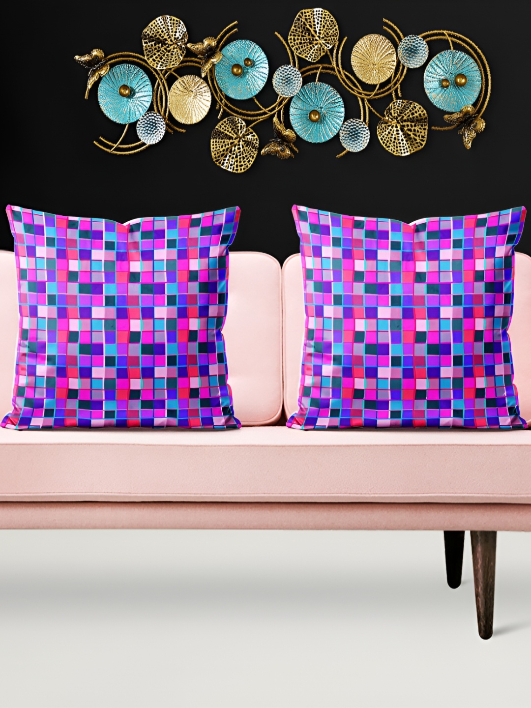

ArtzFolio Pink & Blue 5 Pieces Geometric Printed Velvet Square Cushion Covers