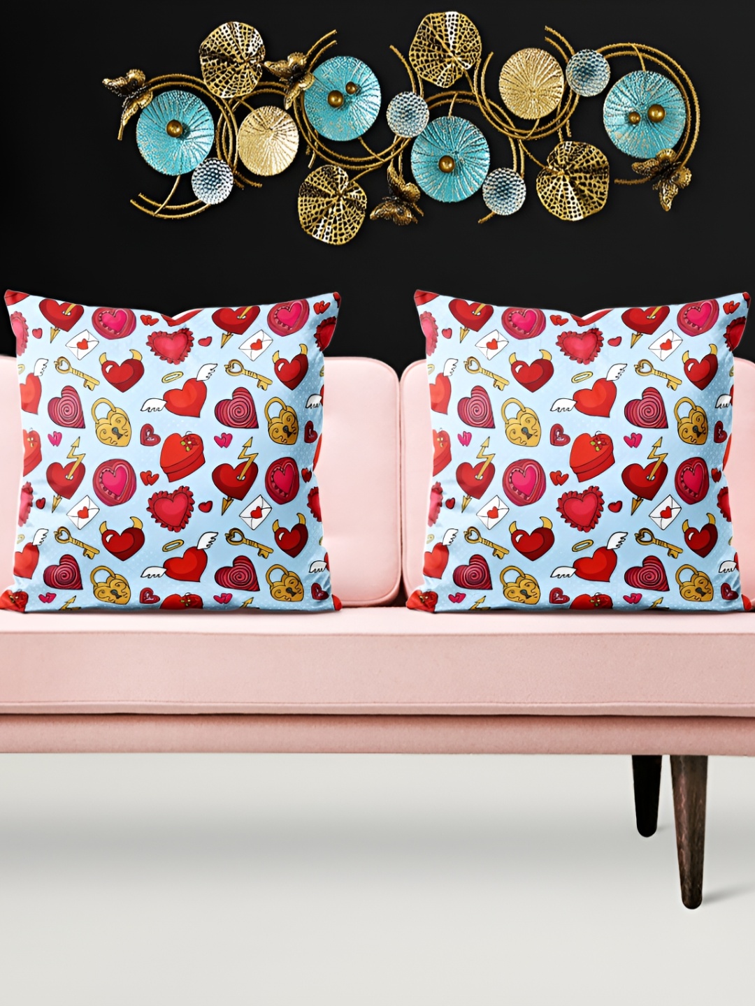 

ArtzFolio Blue & Red 5 Pieces Abstract Velvet Square Cushion Covers