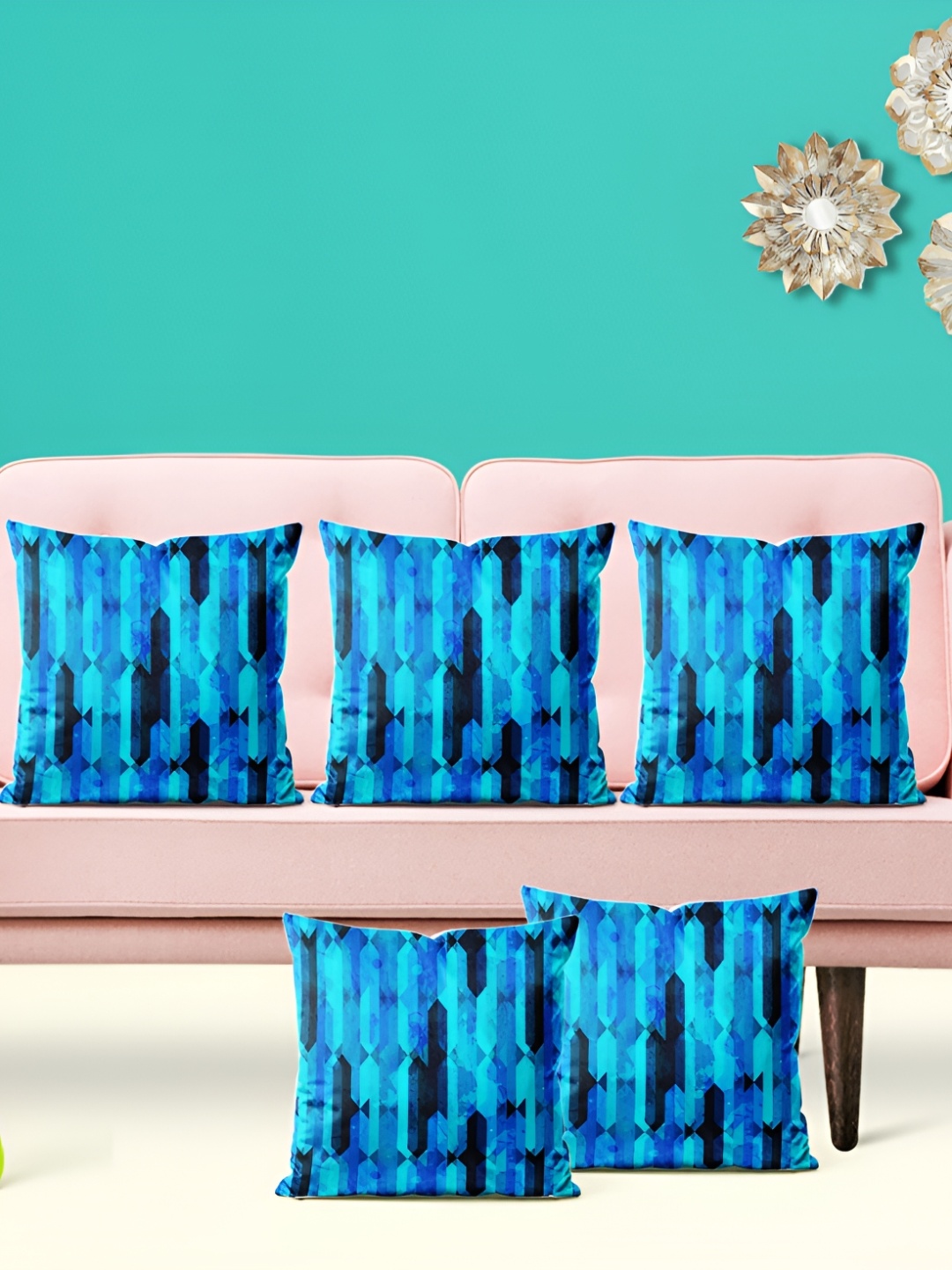 

ArtzFolio Blue & Black 5 Pieces Printed Square Cushion Covers