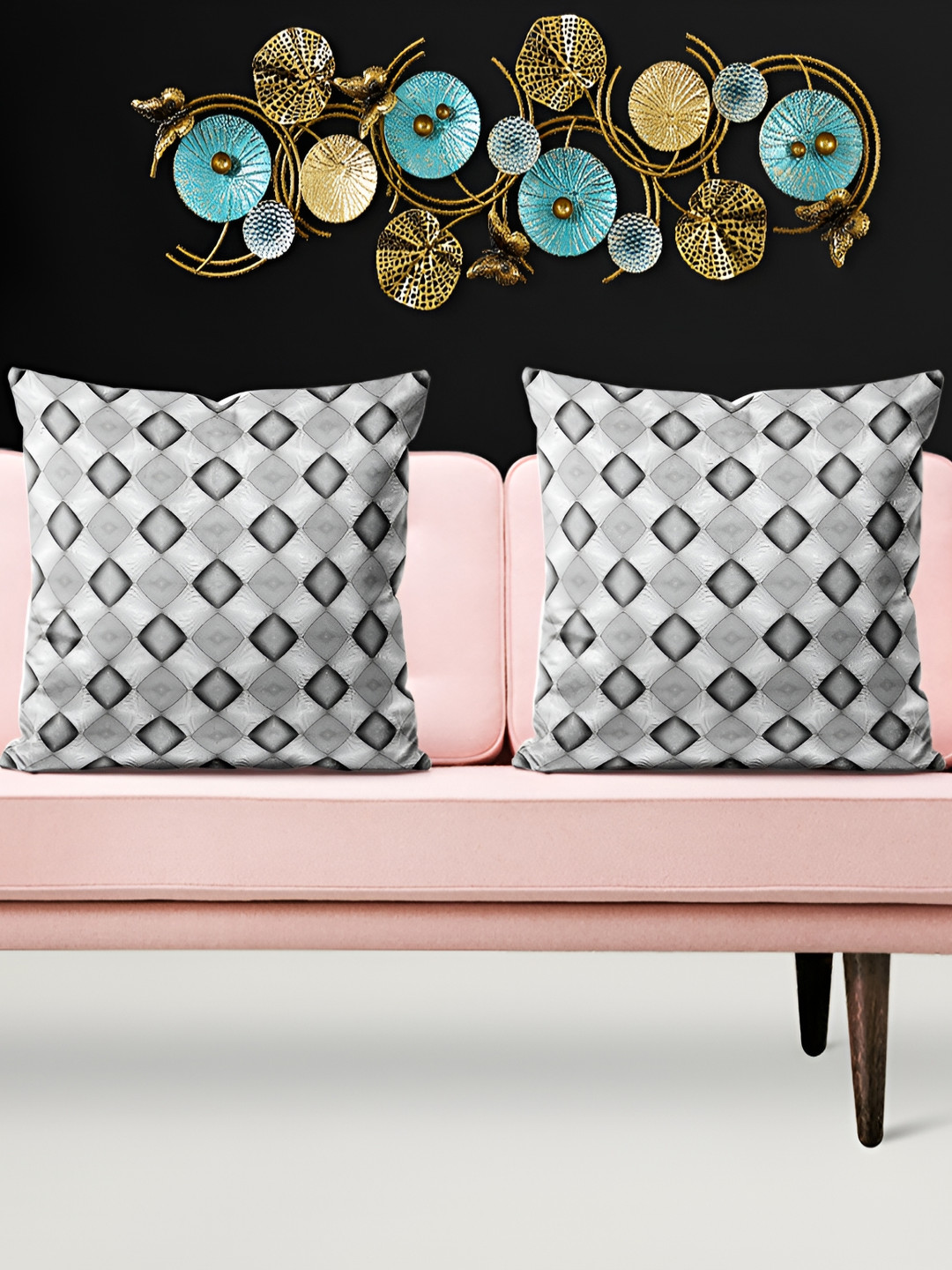 

ArtzFolio Grey 5 Pieces Geometric Printed Square Cushion Covers, Black