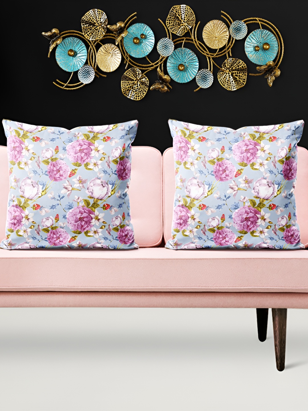 

ArtzFolio Blue & Pink 5 Pieces Floral Printed Square Cushion Covers