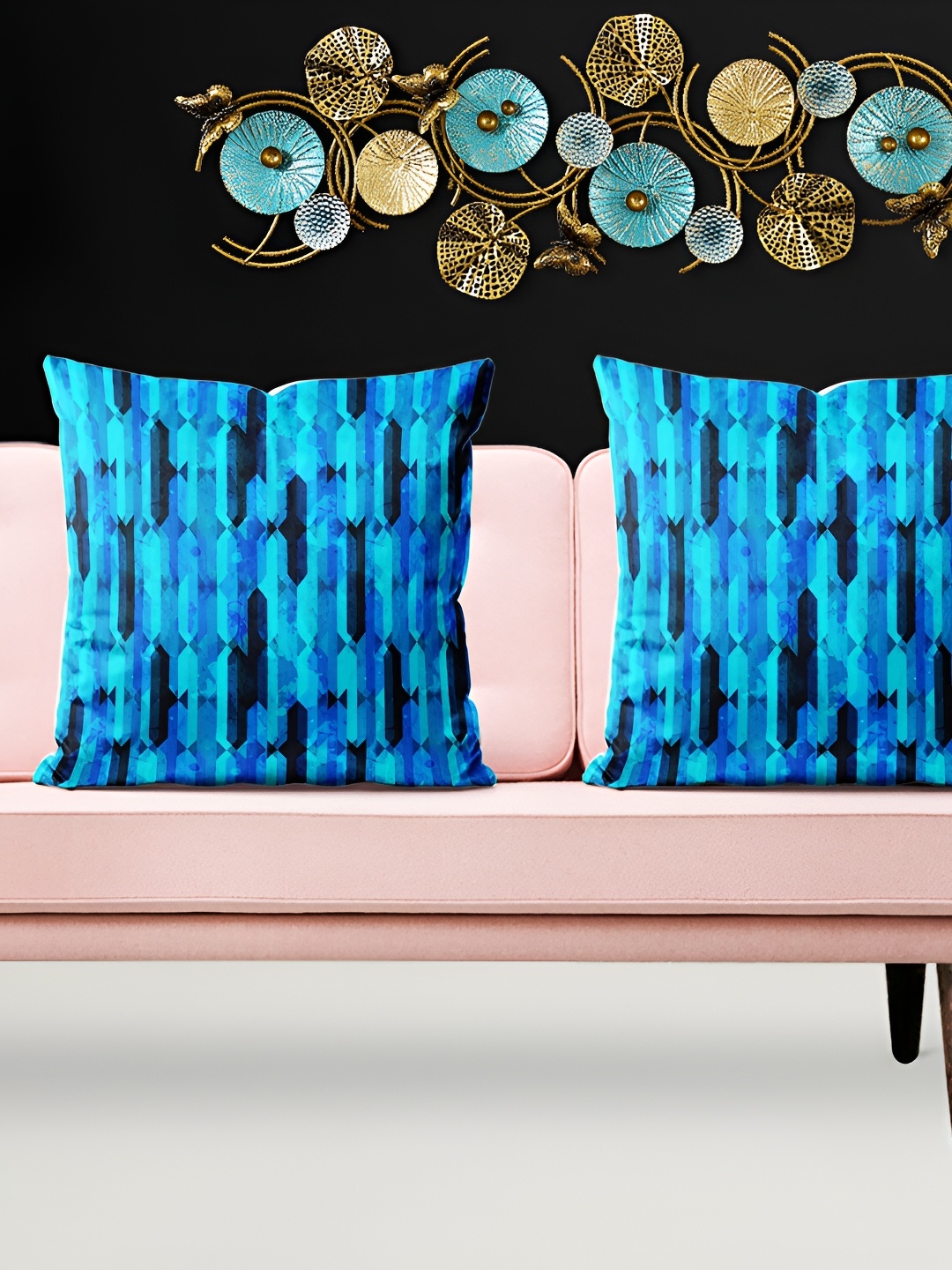 

ArtzFolio Black & Blue 5 Pieces Printed Velvet Square Cushion Covers