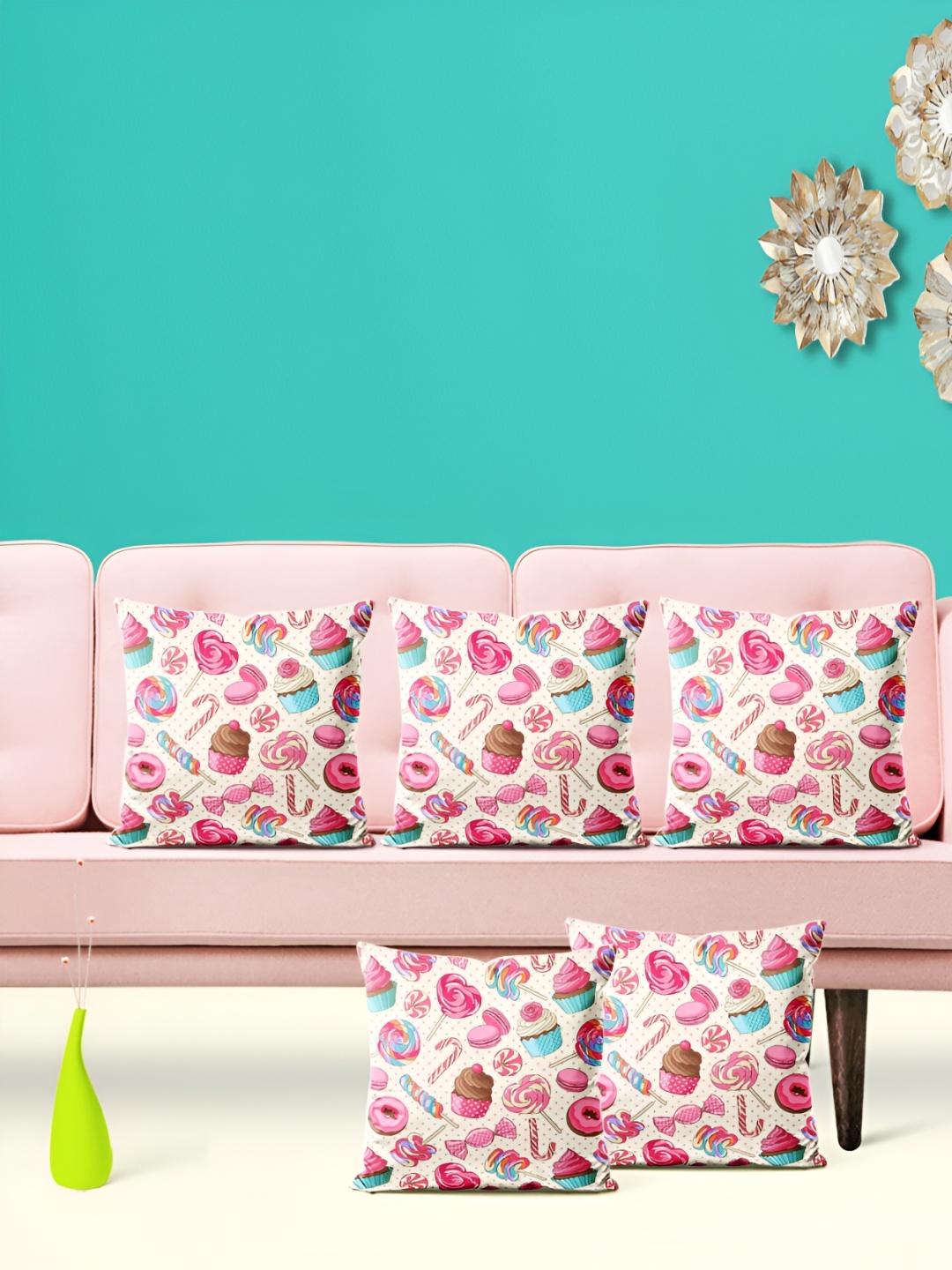 

ArtzFolio White & Pink 5 Pieces Velvet Square Cushion Covers