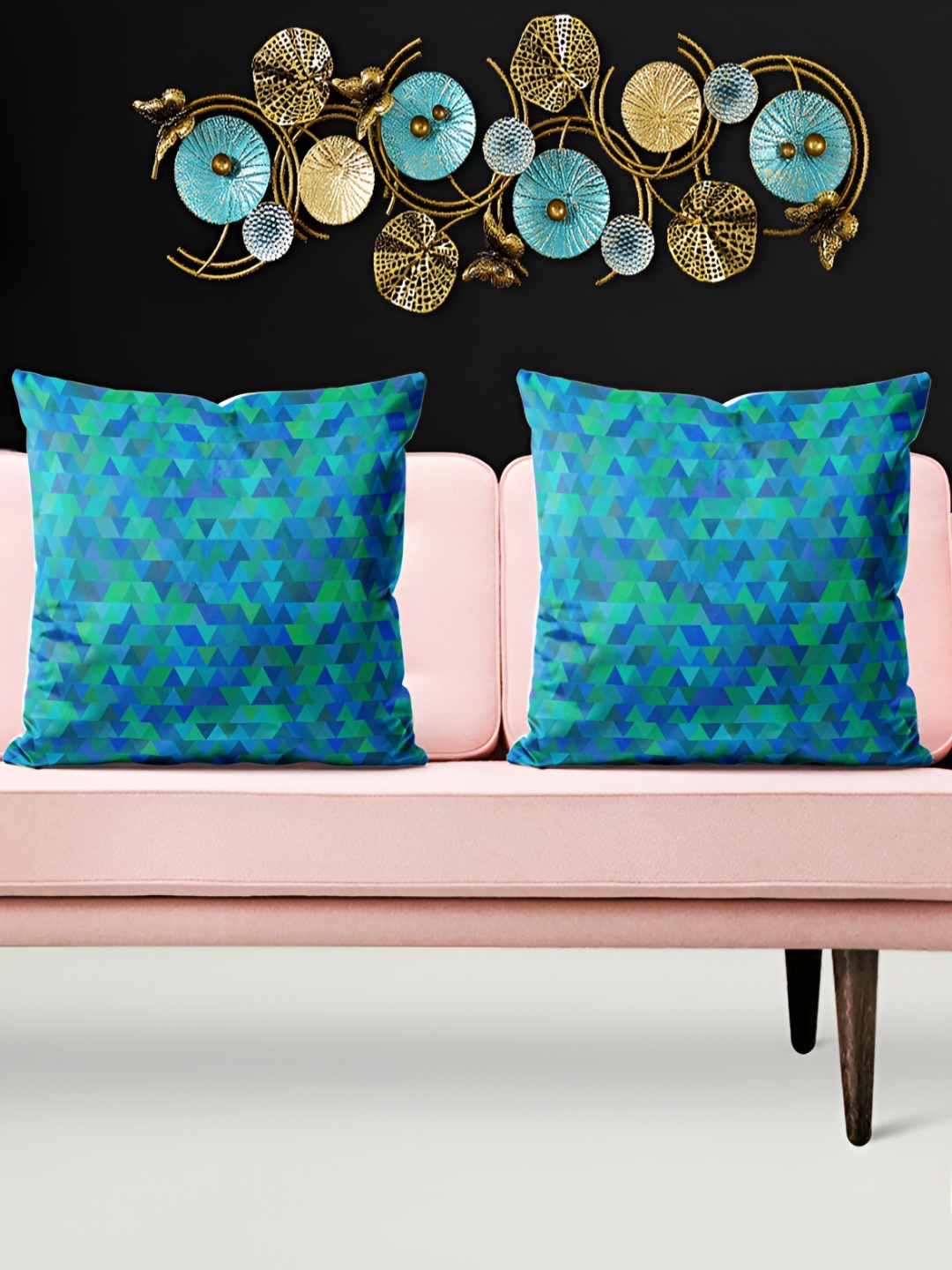 

ArtzFolio Blue & Green 5 Pieces Geometric Printed Square Cushion Covers