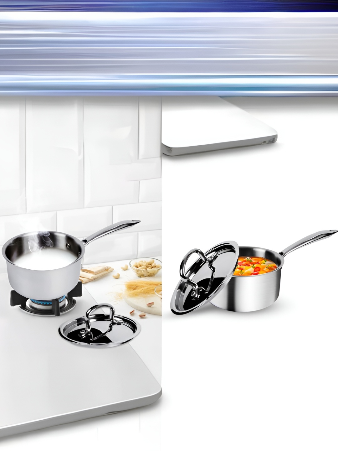 

USHA SHRIRAM Silver Toned 2 Pieces Microwave Safe Sauce Pan With Lid